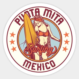 Vintage Surfing Badge for Punta Mita, Mexico Sticker